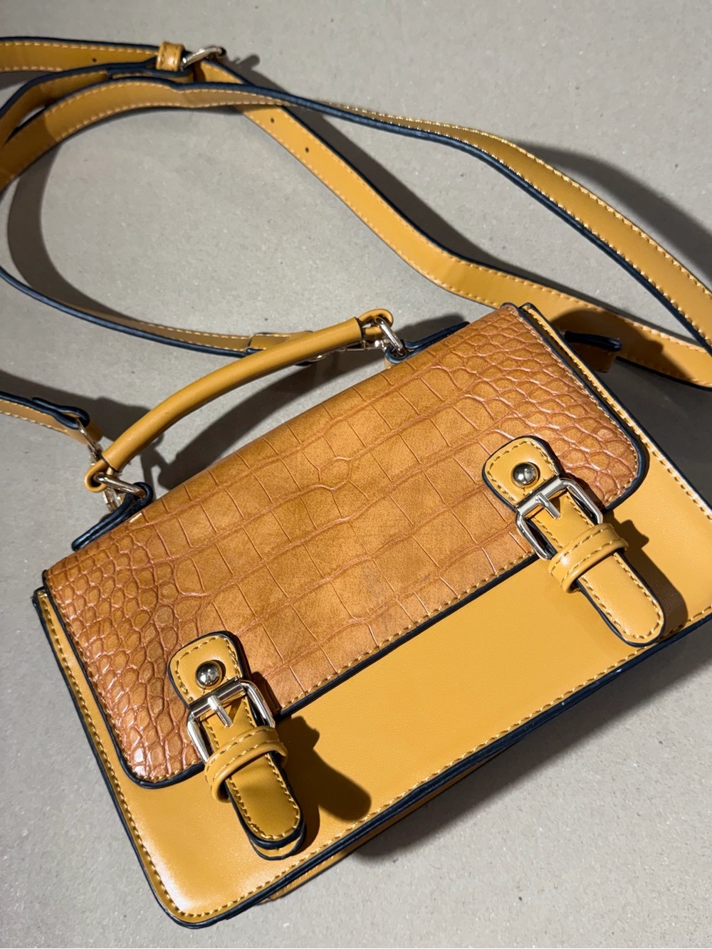 Tan Brown Croc Embossed Mini Satchel Crossbody Bag Gold Hardware | Y2K Boho